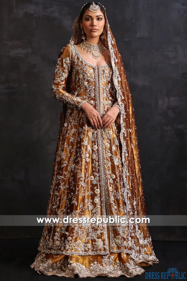 DR16662 Nida Azwer Designer Spiced Orange Tissue Organza Lehenga
